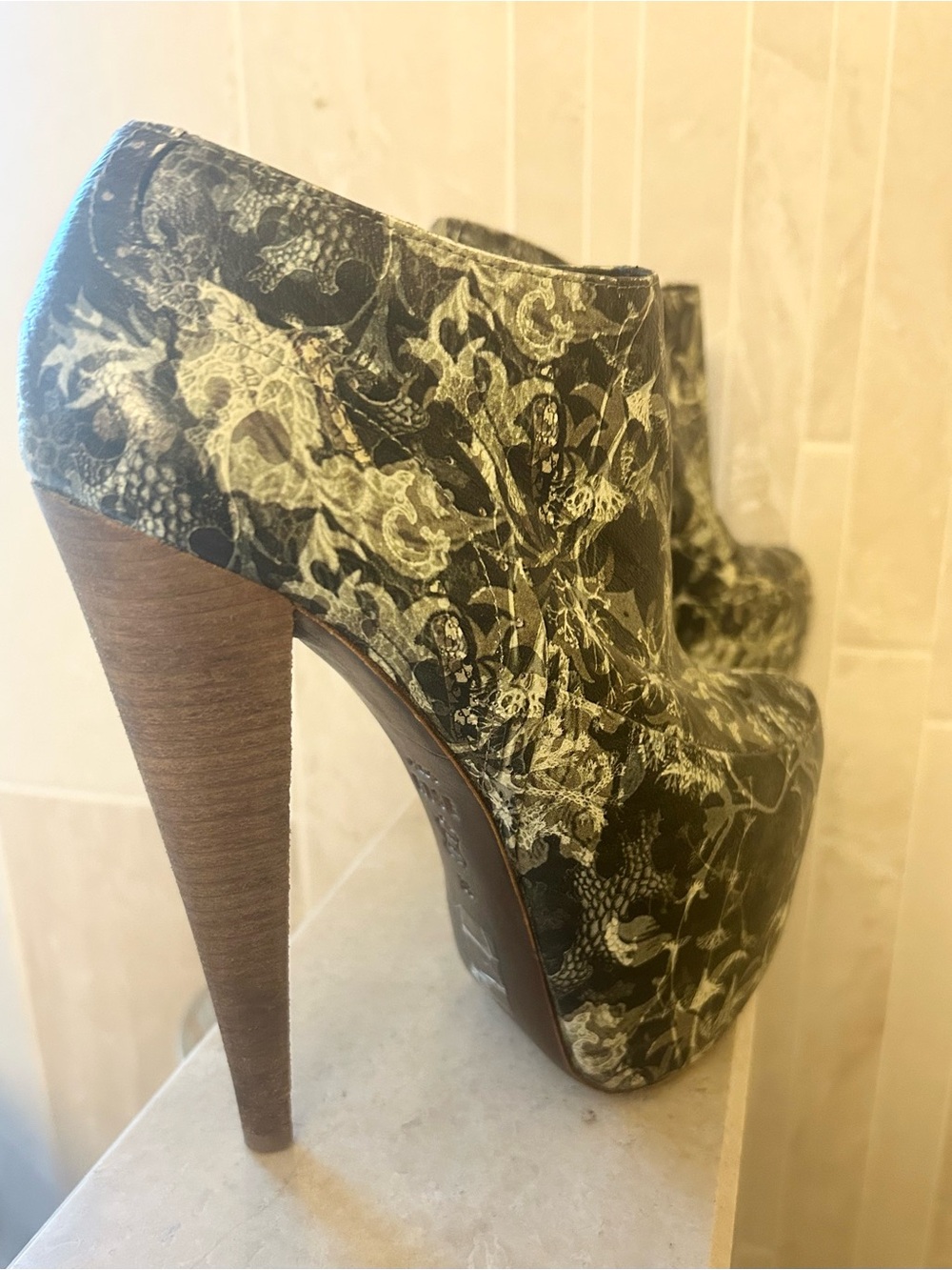 Aldo Leather Vintage High Heel Platform Booties